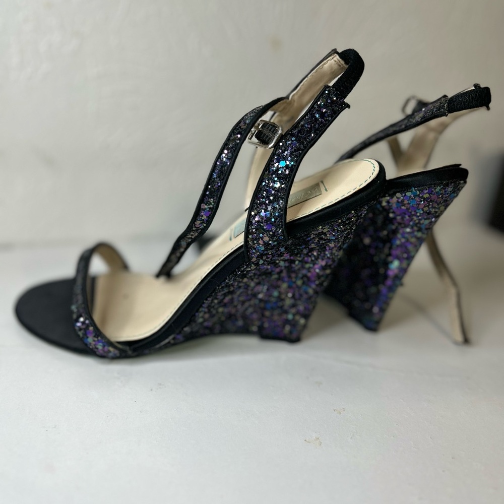 Glittery Black and Purple Wedge Sandals